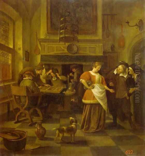 Tavern Scene Oil Painting by Jan Steen