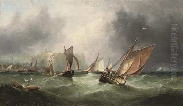 The Fishing Fleet Off Scarborough Oil Painting by Henry Redmore