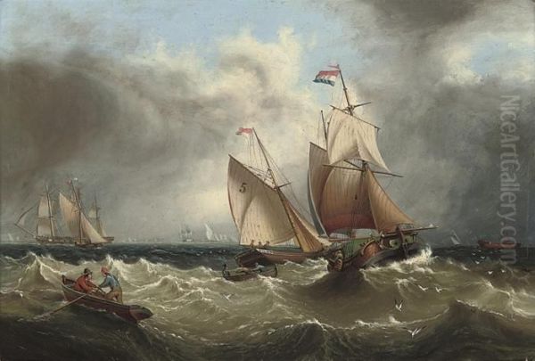 A Pilot Cutter Running Through Congested Waters Offshore Oil Painting by Henry Redmore