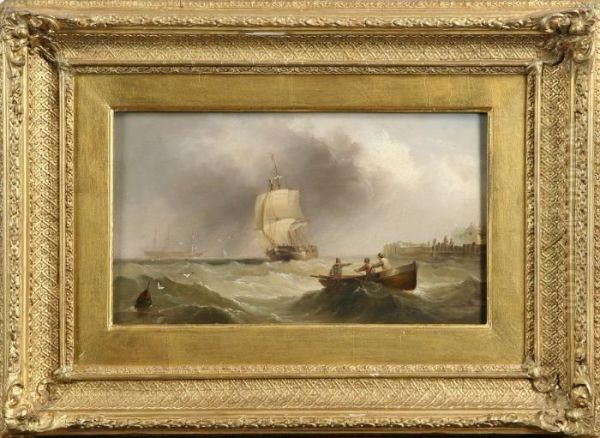 Kustmotiv Med Fiskare Och Segelfartyg Oil Painting by Henry Redmore