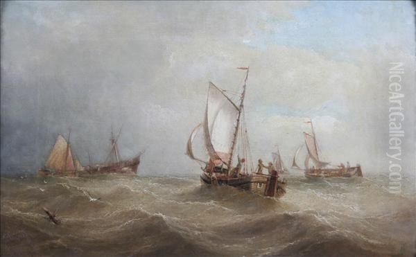 Fishing Boats In Asquall Oil Painting by Henry Redmore