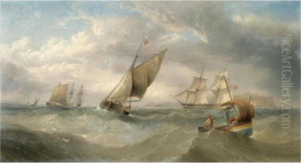 Shipping Off Whitby Oil Painting by Henry Redmore