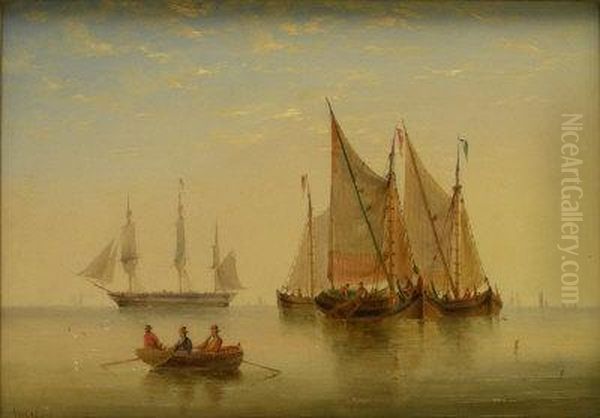 'shipping Becalmed Oil Painting by Henry Redmore