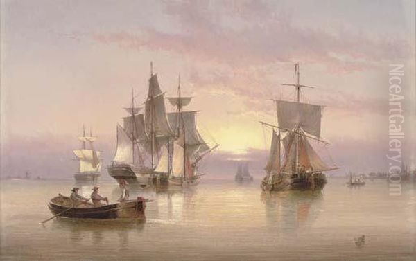 Shipping On The Estuary At Dusk Oil Painting by Henry Redmore