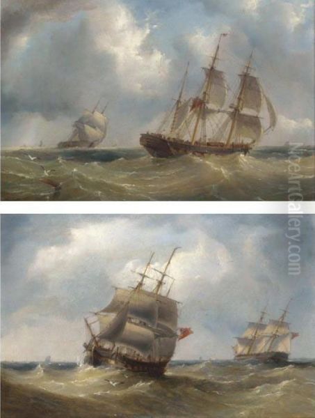 Frigates Off The Coast Oil Painting by Henry Redmore