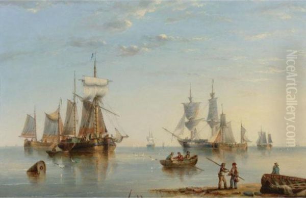 Shipping Off The Coast Oil Painting by Henry Redmore