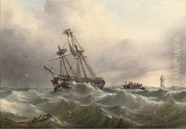 A Safe Escape (illustrated); And Rowing Back To The Mainland Oil Painting by Henry Redmore