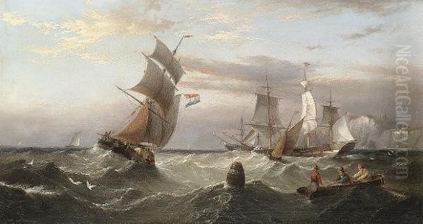 Shipping Off The English Coast; Shipping Off The Dutch Coast Oil Painting by Henry Redmore