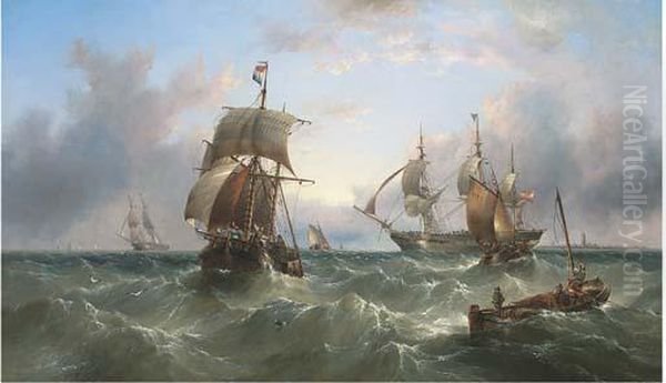 An Austrian Merchantman Dropping The Pilot Off Spurn Head, Afterleaving Hull Oil Painting by Henry Redmore