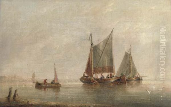 Fishermen Pulling In Their Nets Oil Painting by Henry Redmore