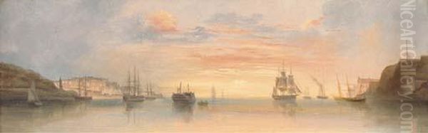 Shipping On The Estuary At Dusk Oil Painting by Henry Redmore