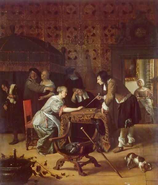 Tric-Trac Players Oil Painting by Jan Steen