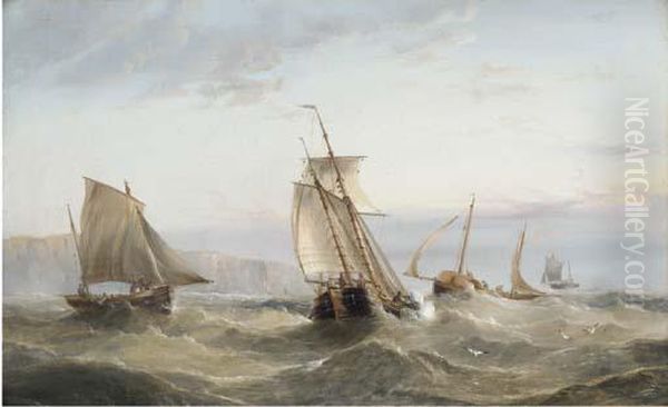 Barges Shortening Sail Offshore Oil Painting by Henry Redmore