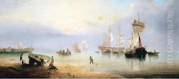 Harbour Scene Oil Painting by Henry Redmore