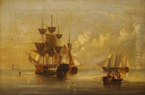 Boats In A Calm Oil Painting by Henry Redmore