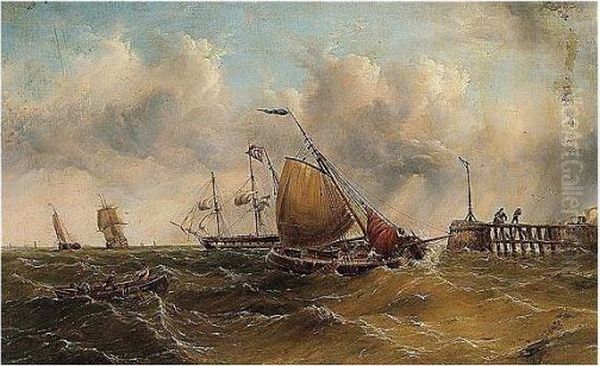 Shipping At A Harbour Entrance Oil Painting by Henry Redmore