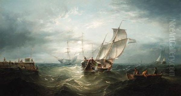 Shipping On The Humber By Moonlight Oil Painting by Henry Redmore