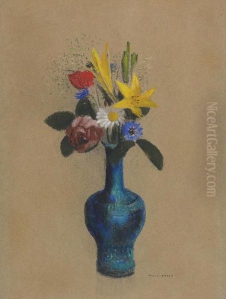 Bouquet De Fleurs Dans Un Vase Bleu Oil Painting by Odilon Redon