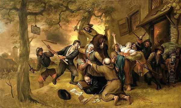 Peasants and Soldiers Outside a Tavern An Allegory of the Rape of the Netherlands Oil Painting by Jan Steen