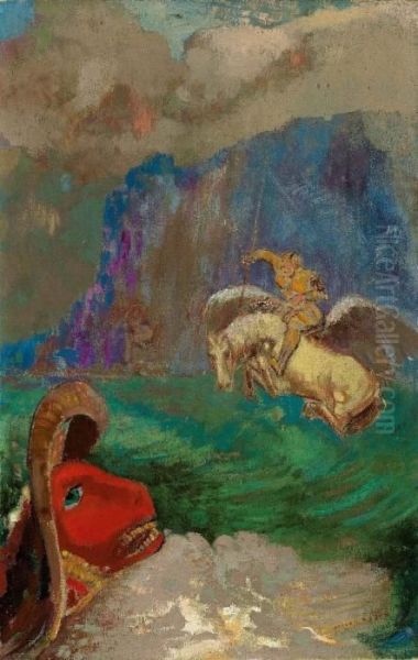 Roger Et Angelique Or Saint Georges Et Le Dragon Or Andromedesauvee Oil Painting by Odilon Redon