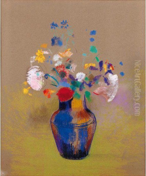 Fleurs Sur Fond Gris Oil Painting by Odilon Redon