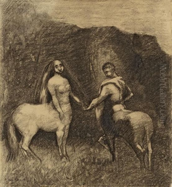 Centaure Etcentauresse Oil Painting by Odilon Redon