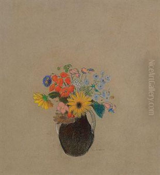 Bouquet Au Vase Noir Oil Painting by Odilon Redon