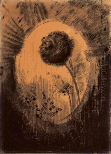 Il Y A Peut-etre Une Premiere Humanite Essayee Dans La Fleur Oil Painting by Odilon Redon