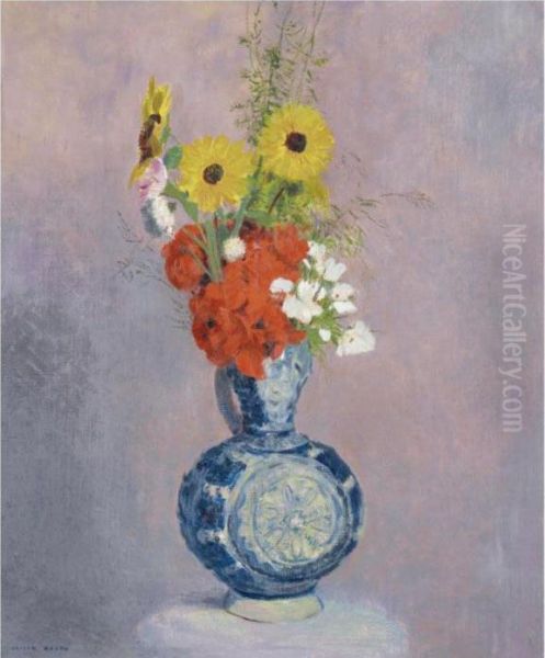 Bouquet De Fleurs Dans Un Vase Bleu Oil Painting by Odilon Redon