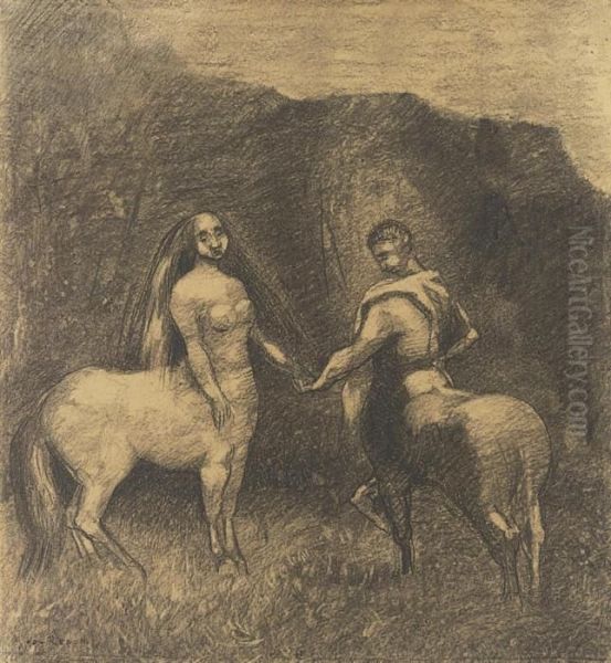 Centaure Et Centauresse Oil Painting by Odilon Redon