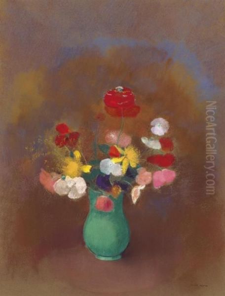 Coquelicots Dans Un Vase Vert Oil Painting by Odilon Redon