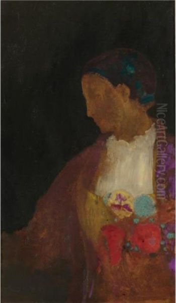 La Dogaresse (femme Au Corsage Fleuri) Oil Painting by Odilon Redon