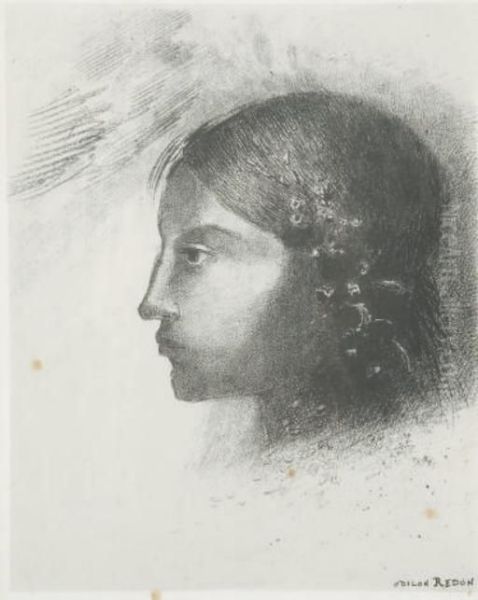 Au Reveil J'apercus La Deesse De L'intelligible, Au Profil Severe Et Dur (mellerio 59) Oil Painting by Odilon Redon