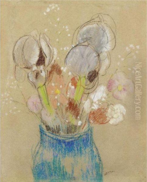 Bouquet De Fleurs, Les Iris Oil Painting by Odilon Redon