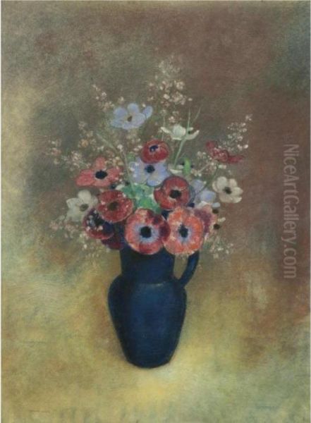 Anemones Dans Une Cruche Oil Painting by Odilon Redon