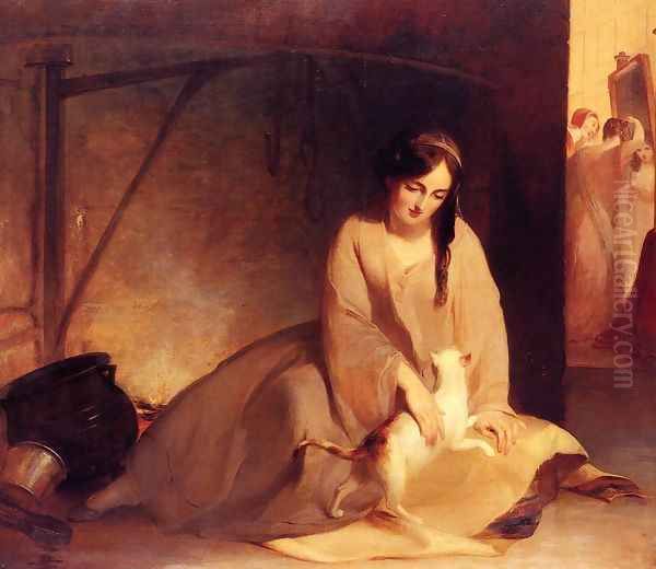 Cinderella at the Kitchen Fire Oil Painting by Thomas Sully