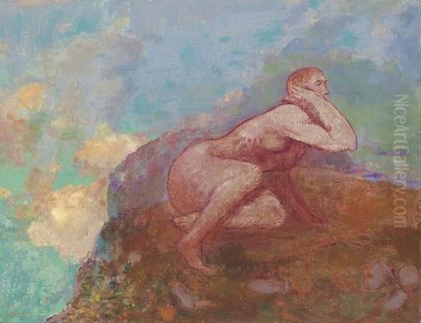 Femme Nue Au Rocher Oil Painting by Odilon Redon