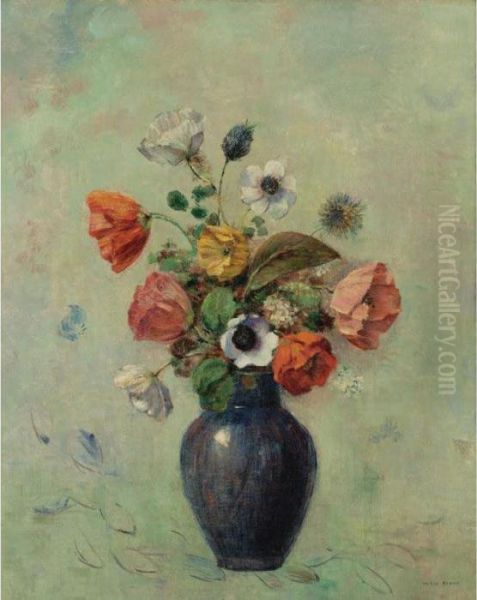 Anemones Et Coquelicots Oil Painting by Odilon Redon