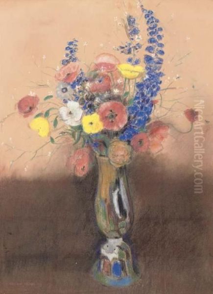 Fleurs Des Champs Dans Un Vase Au Long Col Oil Painting by Odilon Redon