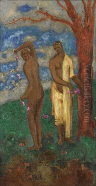 Deux Femmes Pres D'un Arbre Oil Painting by Odilon Redon