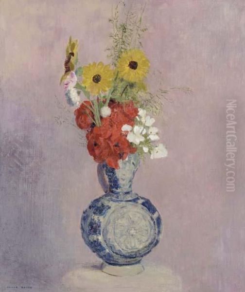 Bouquet De Fleurs Dans Un Vase Bleu Oil Painting by Odilon Redon