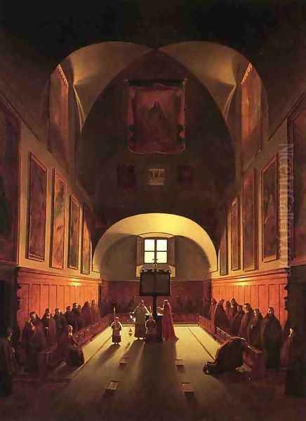 The Interior of the Capuchin Chapel In the Piazza Barberini (after Francois Marius Granet) Oil Painting by Thomas Sully