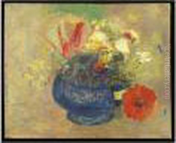 Fleurs Dans Une Coupe Bleue Oil Painting by Odilon Redon