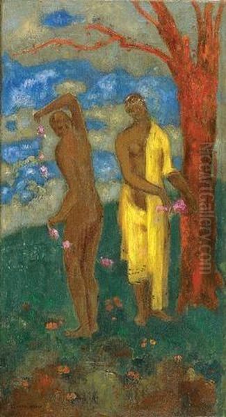 Deux Femmes Pres D'un Arbre Oil Painting by Odilon Redon