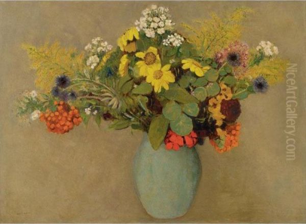 Fleurs Dans Un Vase Vert Oil Painting by Odilon Redon