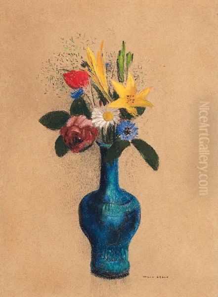 Bouquet Des Fleurs Dans Un Vase Bleu Oil Painting by Odilon Redon