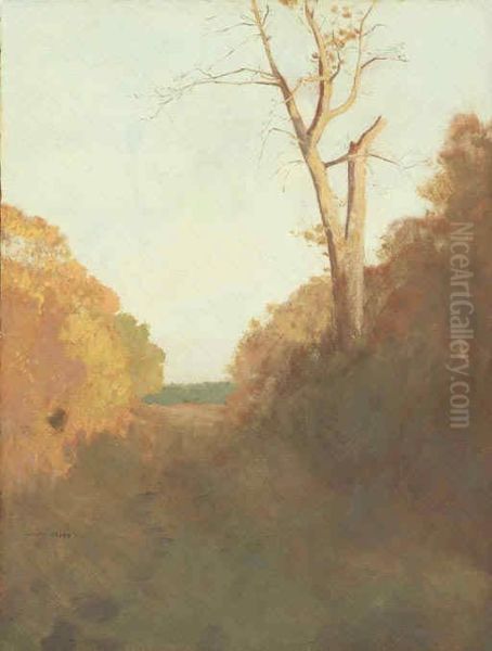 Paysage, Arbre Au Bord D'un Chemin Oil Painting by Odilon Redon