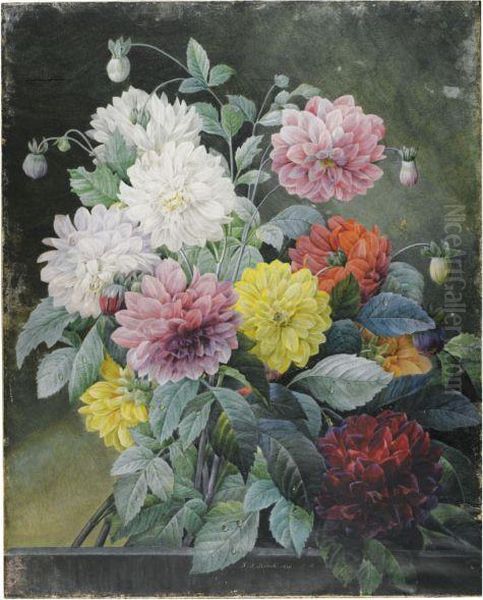 A Large Bouquet Of Dahlias Oil Painting by Pierre-Joseph Redoute