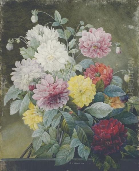 A Bouquet Of Dahlias (dahlia Variabilis) Oil Painting by Pierre-Joseph Redoute