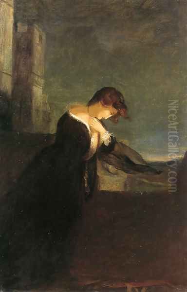 Lady on the Battlements of a Castle Oil Painting by Thomas Sully